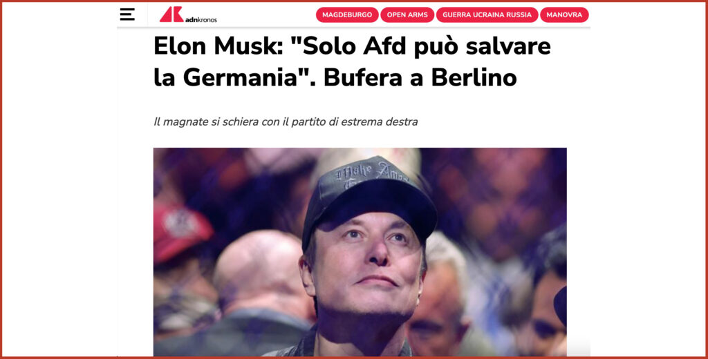 Elon Musk: "Solo Afd può salvare la Germania". Bufera a Berlino