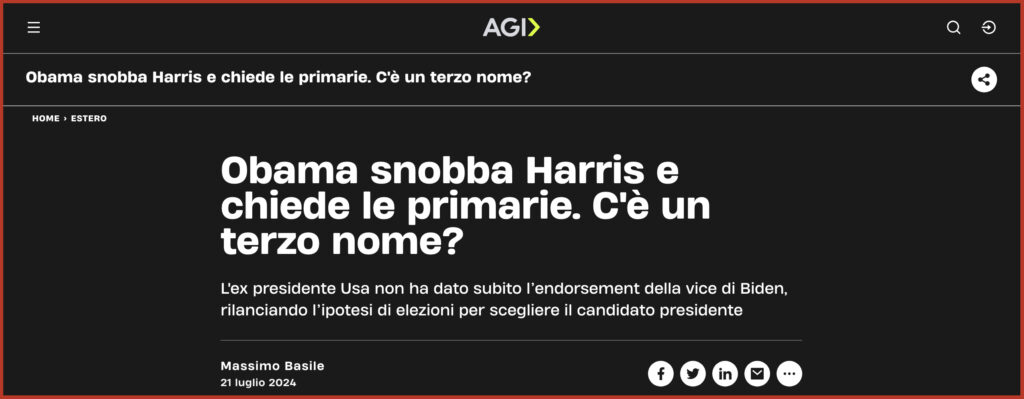 Obama snobba Harris e chiede le primarie. C'è un terzo nome?