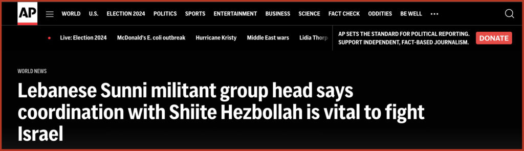 Lebanese Sunni militant group head says coordination with Shiite Hezbollah is vital to fight Israel