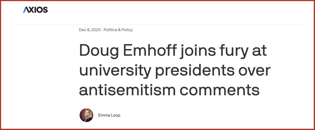 Doug Emhoff joins fury at university presidents over antisemitism comments