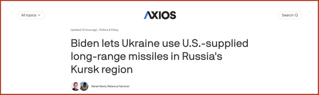 Biden lets Ukraine use U.S.-supplied long-range missiles in Russia's Kursk region