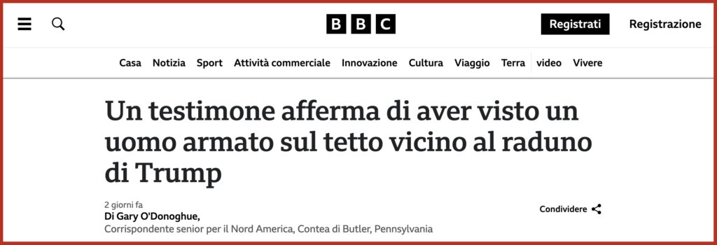 Un testimone afferma di aver visto un uomo armato sul tetto vicino al raduno di Trump