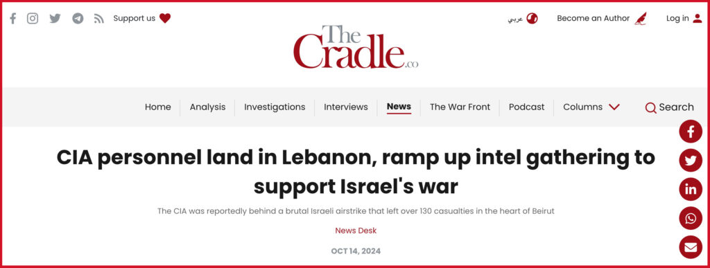 CIA personnel land in Lebanon, ramp up intel gathering to support Israel's war