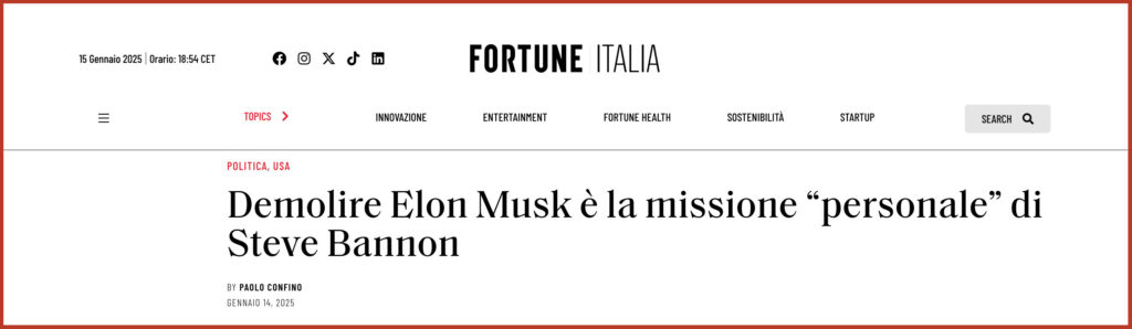 Demolire Elon Musk è la missione “personale” di Steve Bannon