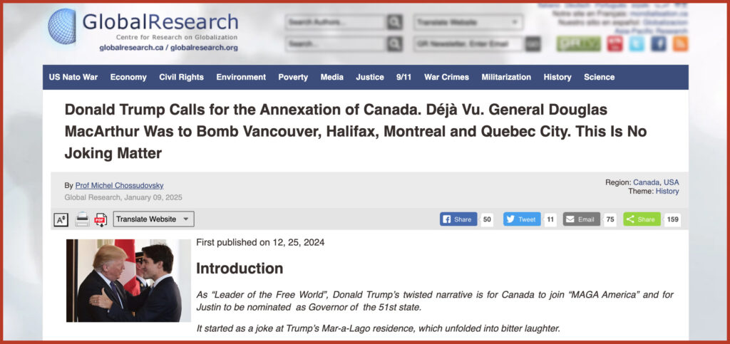 Donald Trump Calls for the Annexation of Canada. Déjà Vu. General Douglas MacArthur Was to Bomb Vancouver, Halifax, Montreal and Quebec City. This Is No Joking Matter