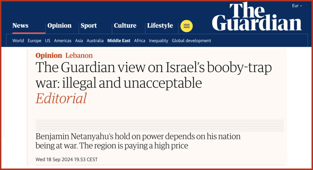 The Guardian view on Israel’s booby-trap war: illegal and unacceptable