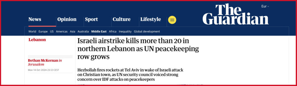  Israeli airstrike kills more than 20 in northern Lebanon as UN peacekeeping row grows