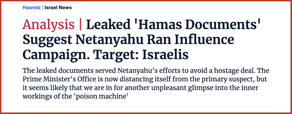 Leaked 'Hamas Documents' Suggest Netanyahu Ran Influence Campaign. Target: Israelis