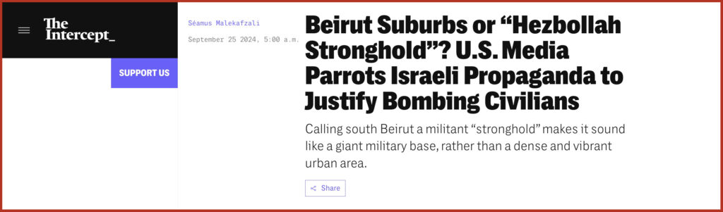 Beirut Suburbs or “Hezbollah Stronghold”? U.S. Media Parrots Israeli Propaganda to Justify Bombing Civilians