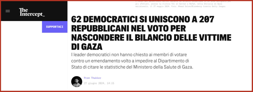 62 DEMOCRATICI SI UNISCONO A 207 REPUBBLICANI NEL VOTO PER NASCONDERE IL BILANCIO DELLE VITTIME DI GAZA