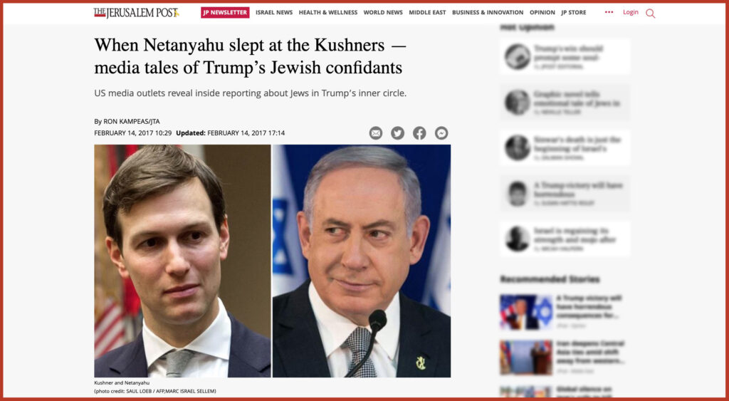 When Netanyahu slept at the Kushners — media tales of Trump’s Jewish confidants