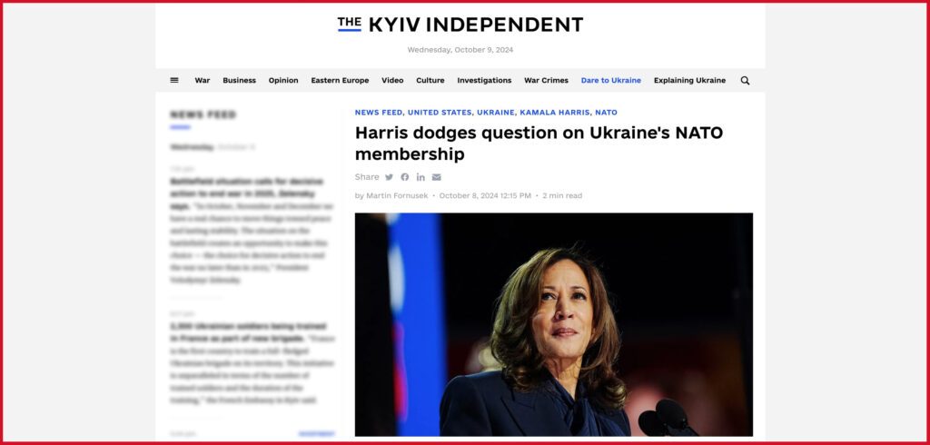 Harris dodges question on Ukraine's NATO membership