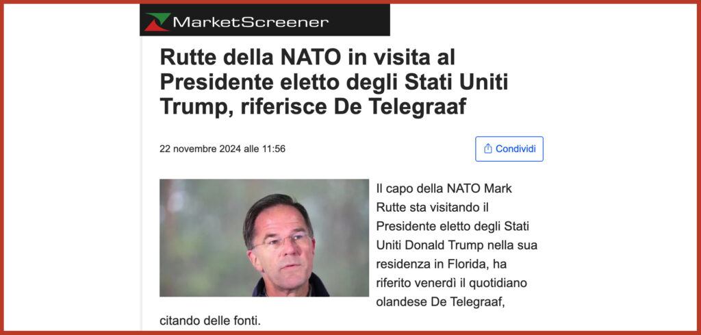 Rutte della NATO in visita al Presidente eletto degli Stati Uniti Trump, riferisce De Telegraaf