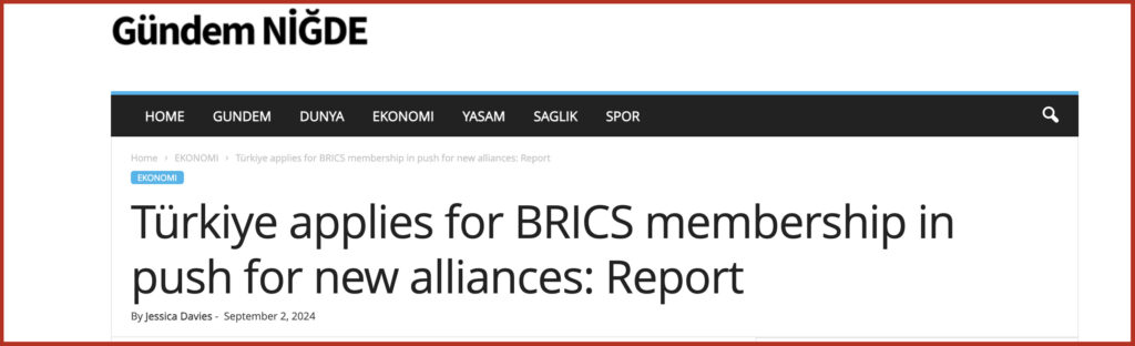 Türkiye applies for BRICS membership in push for new alliances: Report