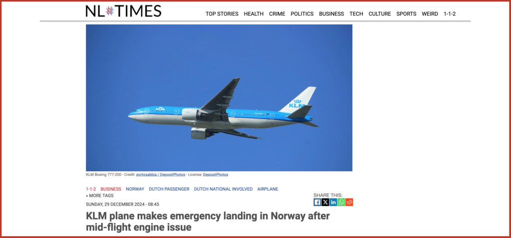 KLM plane makes emergency landing in Norway after mid-flight engine issue