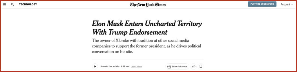 Elon Musk Enters Uncharted Territory With Trump Endorsement