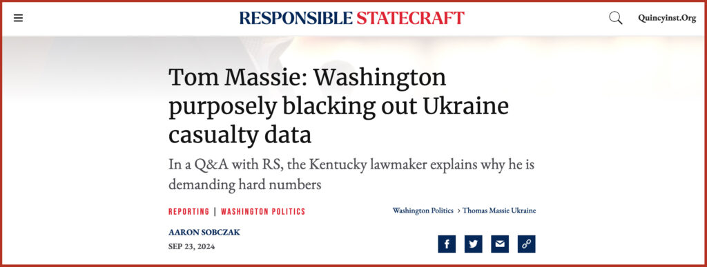 Tom Massie: Washington purposely blacking out Ukraine casualty data Tom Massie: Washington purposely blacking out Ukraine casualty data