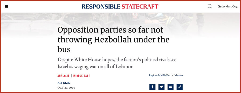 Opposition parties so far not throwing Hezbollah under the bus Opposition parties so far not throwing Hezbollah under the bus