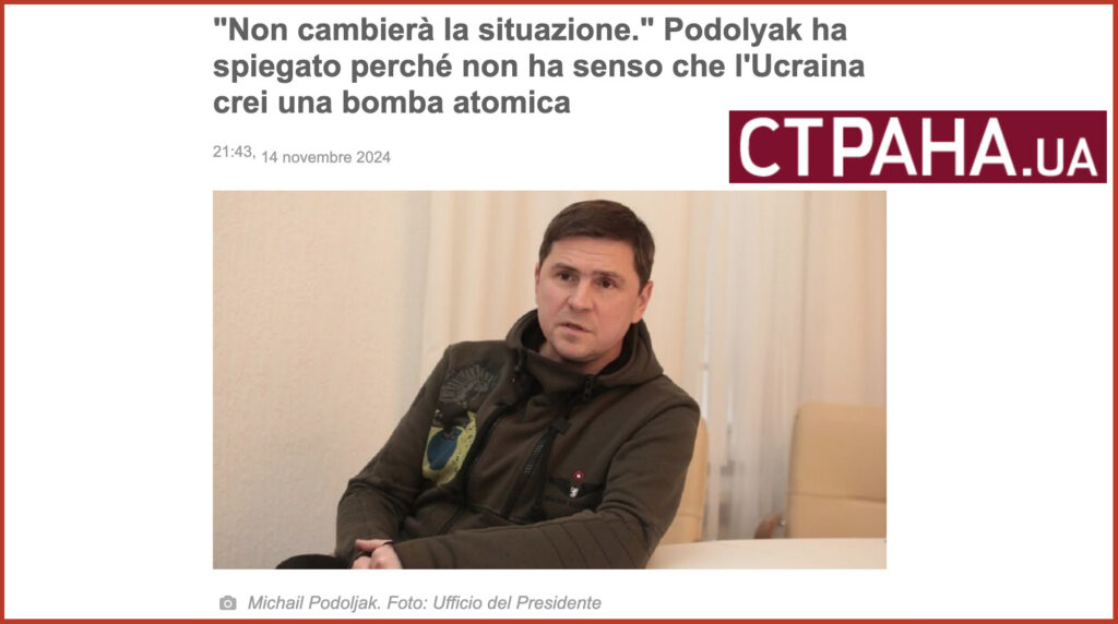 "Non cambierà la situazione." Podolyak ha spiegato perché non ha senso che l'Ucraina crei una bomba atomica