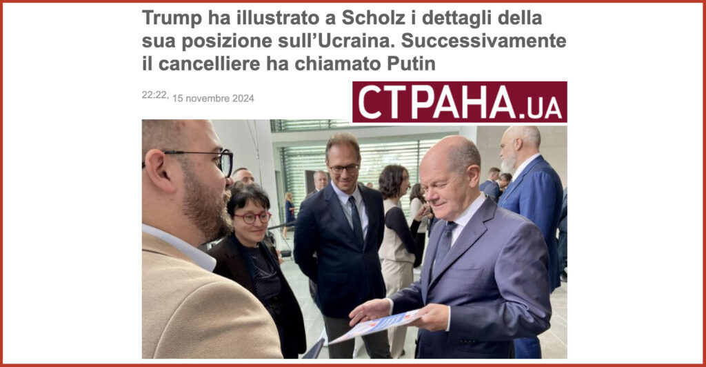 Trump ha illustrato a Scholz i dettagli della sua posizione sull’Ucraina. Successivamente il cancelliere ha chiamato Putin