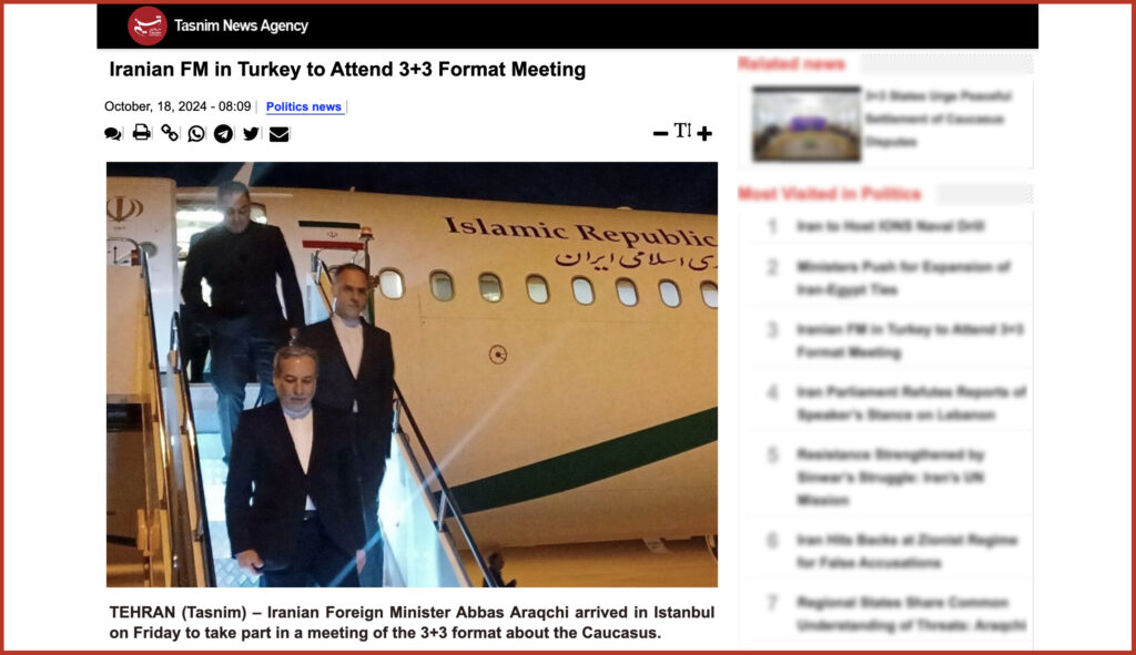 Iranian FM in Turkey to Attend 3+3 Format Meeting