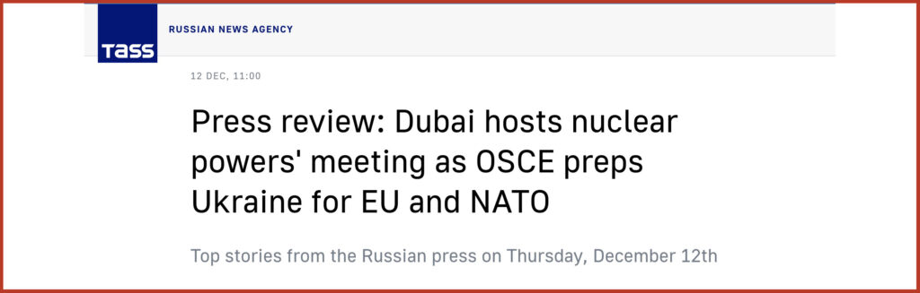 Press review: Dubai hosts nuclear powers' meeting as OSCE preps Ukraine for EU and NATO