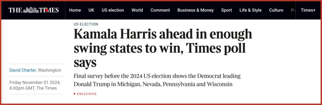 Kamala Harris ahead in enough swing states to win, Times poll says