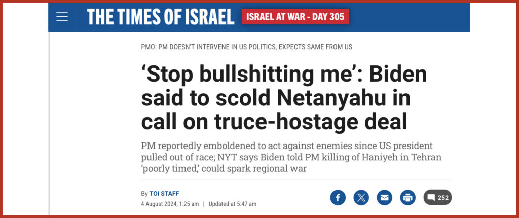 ‘Stop bullshitting me’: Biden said to scold Netanyahu in call on truce-hostage deal