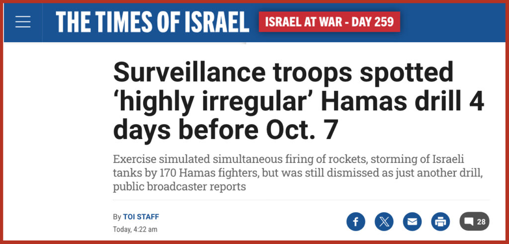 Surveillance troops spotted ‘highly irregular’ Hamas drill 4 days before Oct. 7