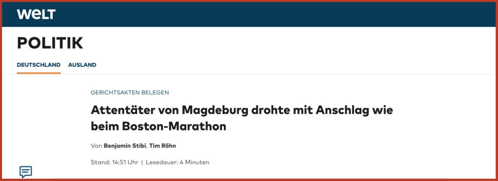 Attentäter von Magdeburg drohte mit Anschlag wie beim Boston-Marathon