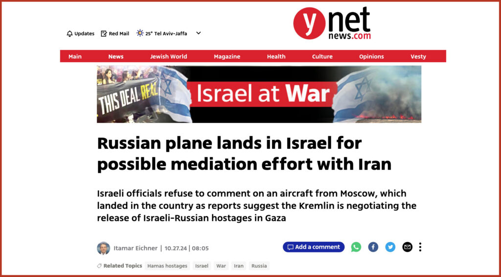 Russian plane lands in Israel for possible mediation effort with Iran