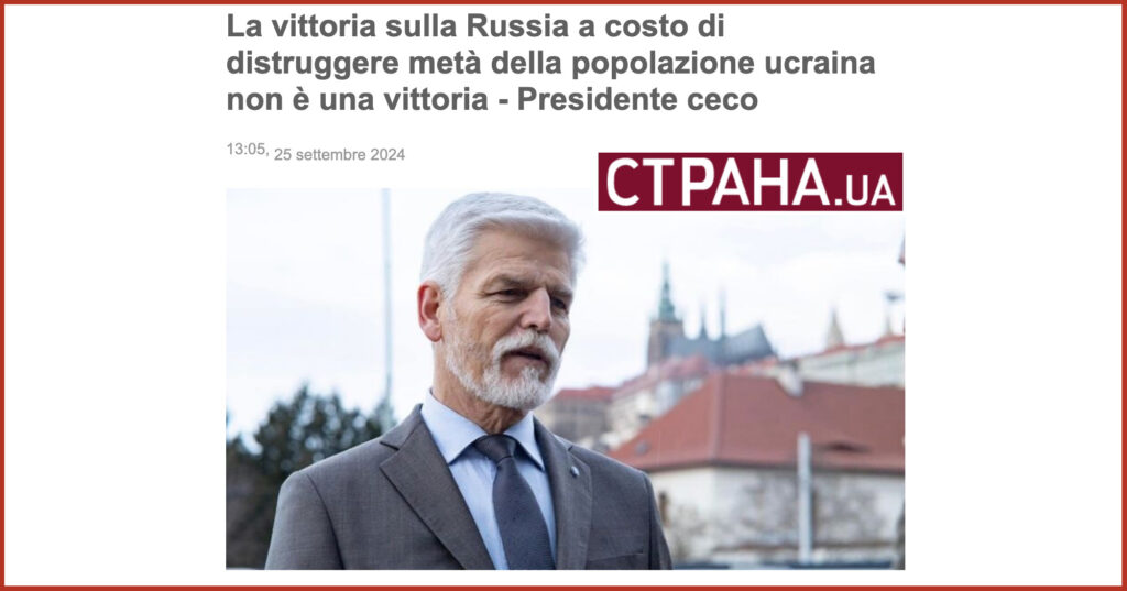 La vittoria sulla Russia a costo di distruggere metà della popolazione ucraina non è una vittoria - Presidente ceco