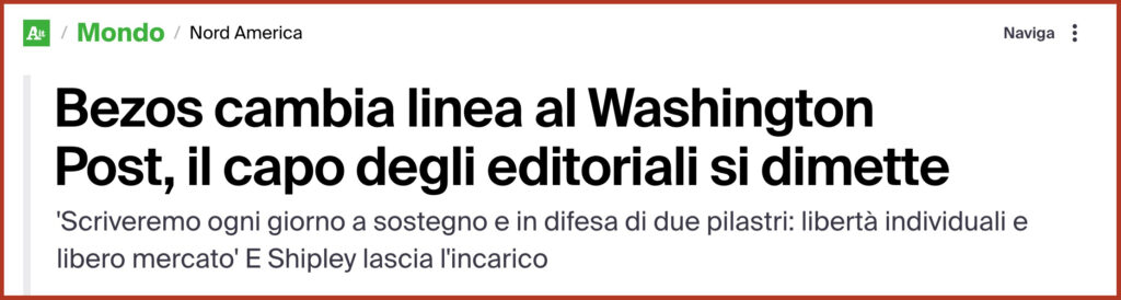 Bezos cambia linea al Washington Post, il capo degli editoriali si dimette