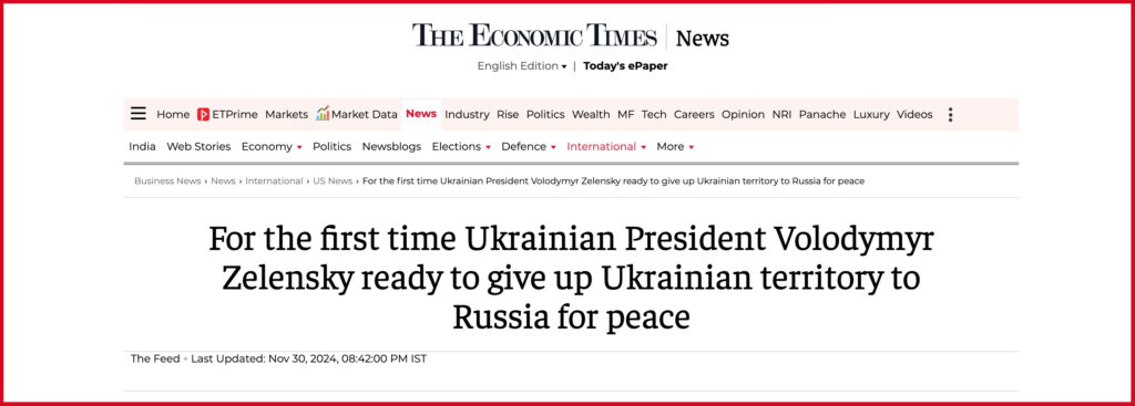 For the first time Ukrainian President Volodymyr Zelensky ready to give up Ukrainian territory to Russia for peace