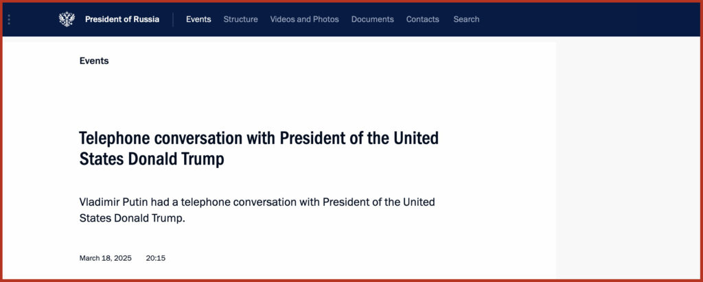 Telephone conversation with President of the United States Donald Trump