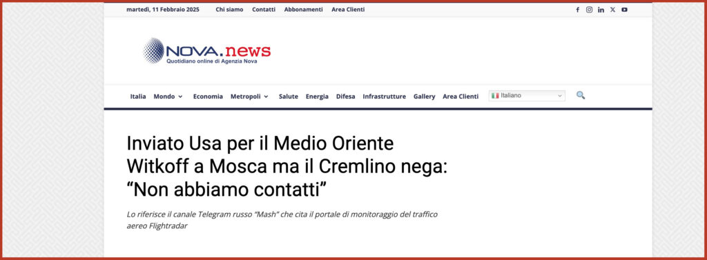 Inviato Usa per il Medio Oriente Witkoff a Mosca ma il Cremlino nega: “Non abbiamo contatti”