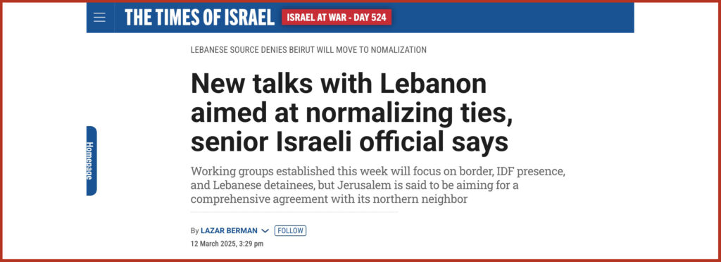 New talks with Lebanon aimed at normalizing ties, senior Israeli official says