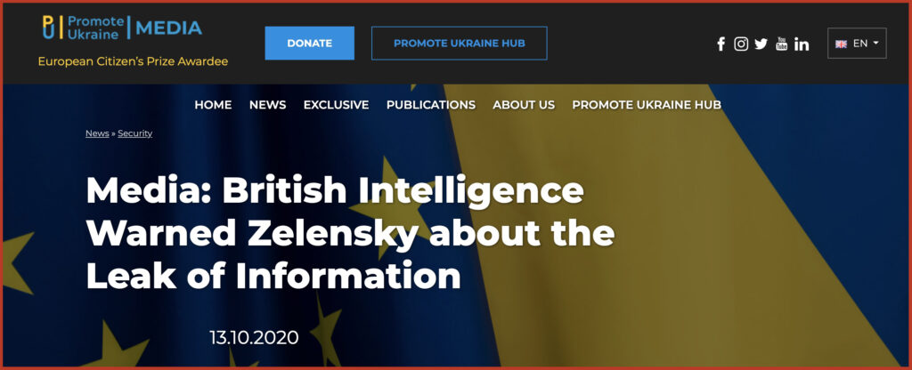 Media: British Intelligence Warned Zelensky about the Leak of Information