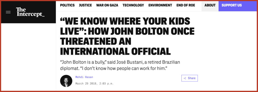 “We Know Where Your Kids Live”: How John Bolton Once Threatened an International Official