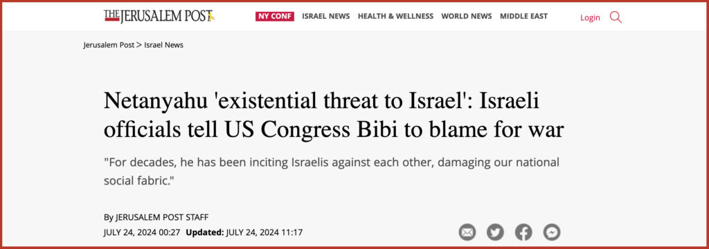 Netanyahu 'existential threat to Israel': Israeli officials tell US Congress Bibi to blame for war