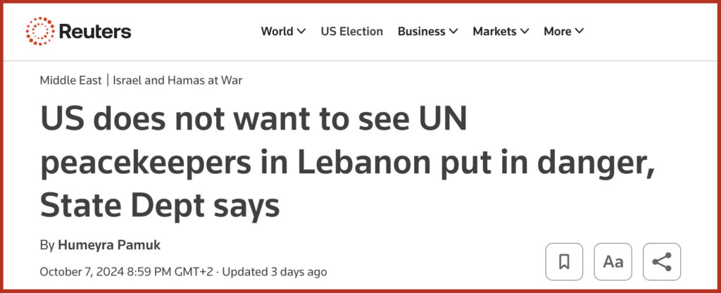 US does not want to see UN peacekeepers in Lebanon put in danger, State Dept says