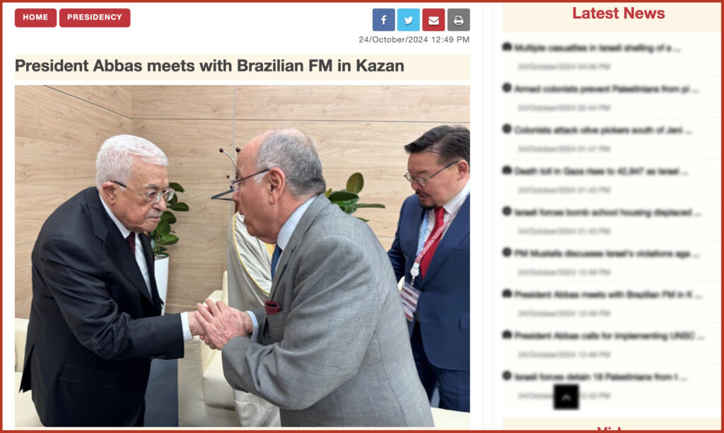 President Abbas meets with Brazilian FM in Kazan