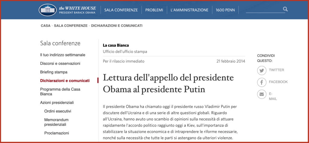 Readout of President Obama’s Call with President Putin