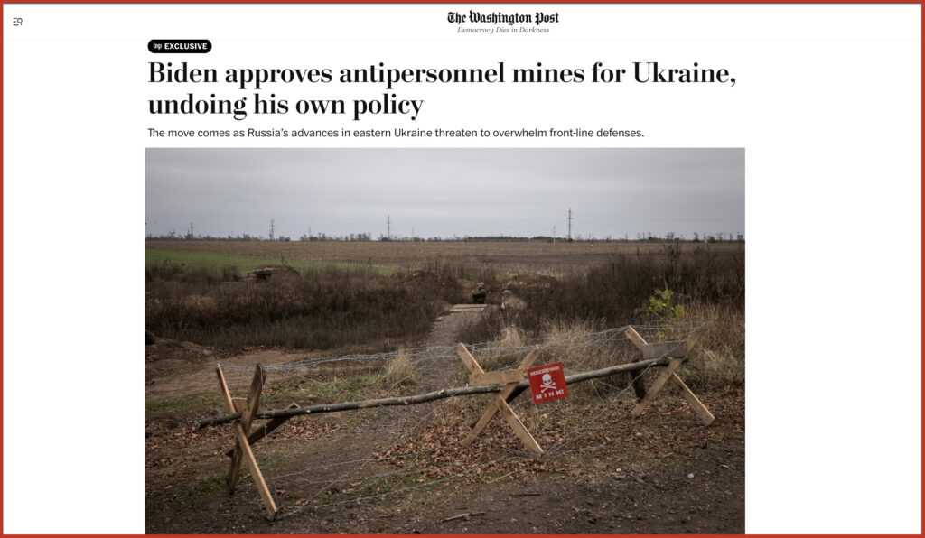 Biden approves antipersonnel mines for Ukraine, undoing his own policy