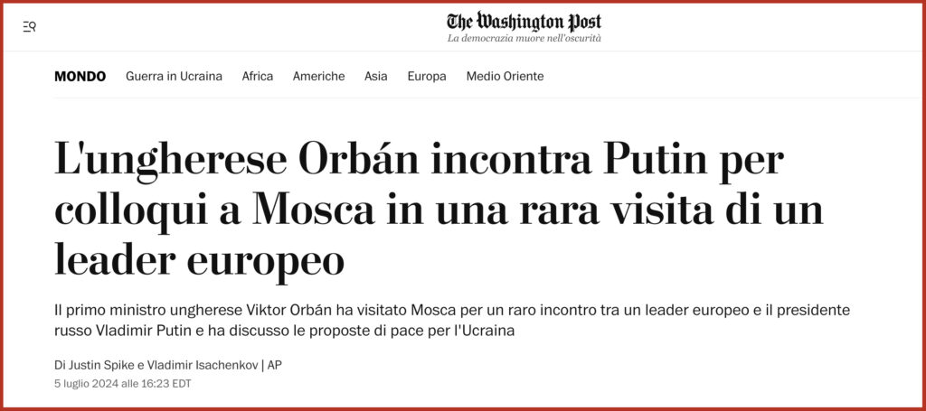 L'ungherese Orbán incontra Putin per colloqui a Mosca in una rara visita di un leader europeo