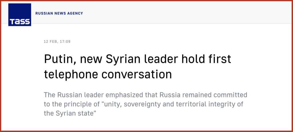 Putin, new Syrian leader hold first telephone conversation