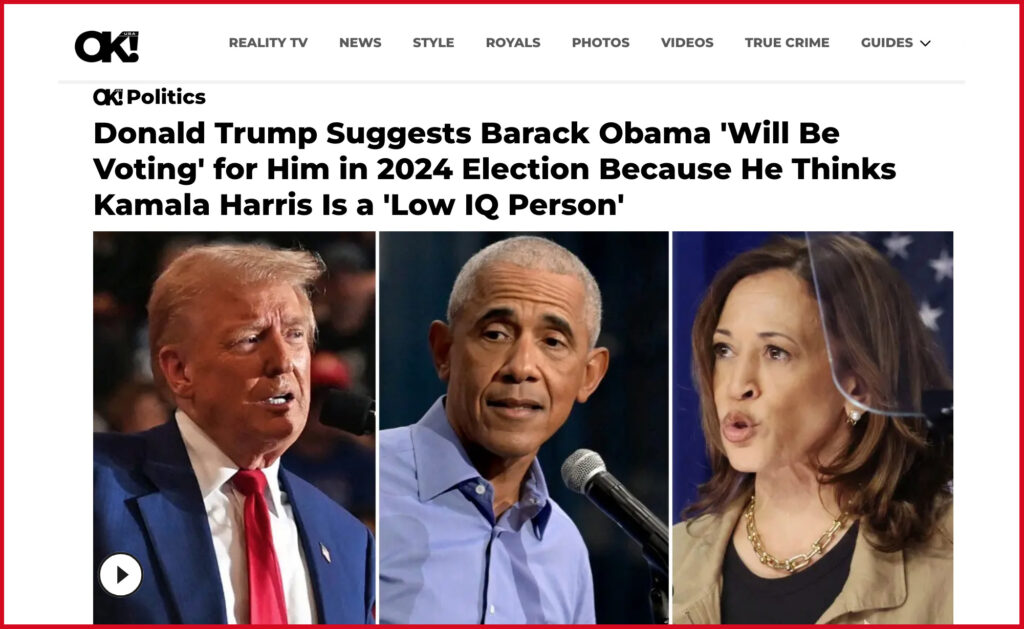 Donald Trump Suggests Barack Obama 'Will Be Voting' for Him in 2024 Election Because He Thinks Kamala Harris Is a 'Low IQ Person'