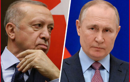 A sinistra Recep Erdoğan presidente della Turchia, a destra Vladimir Putin presidente della Russia