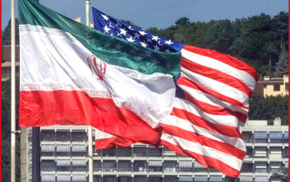 Sede delle trattative per il nucleare iraniano. Le bandiere di Iran e USA