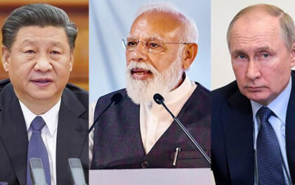 foto affiancate di Xi Jinping, Narendra Modi e Vladimir Putin. Il mondo multipolare delineato da Xi, Putin e Modi a Samarcanda